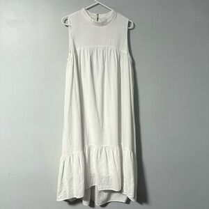 English Factory Womens Dress White 100% Cotton Textured Beachy Boho Shift Midi L